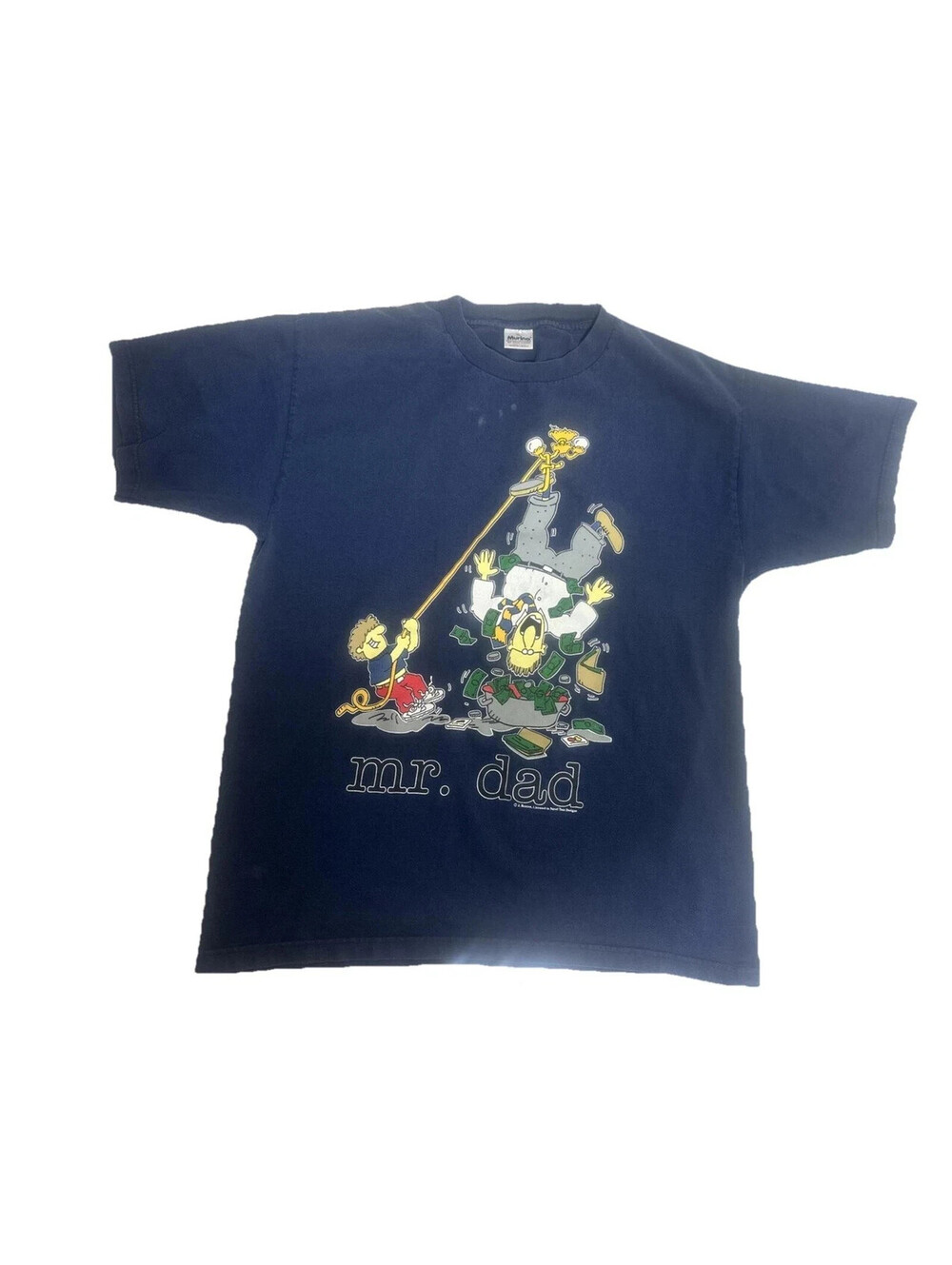 Vintage 90s Jim Benton Mr Dad T Shirt XL Single Stitch Navy Blue Murina USA